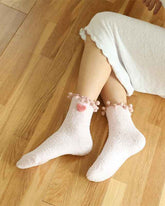 Sweetnana 3-Pack Little Fairy Lace Series Cozy Crew Socks for Women, Thickened and Cute for Winter Warmth